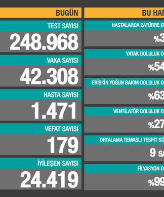 Türkiye’de koronavirüs: Son 24 saatte 179 can kaybı, 42 binden fazla yeni vaka