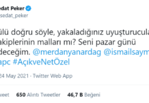 Sedat Peker Süleyman Soylu’ya tweet attı: “Ulan süslü sülü, seni pazar günü mahvedeceğim”