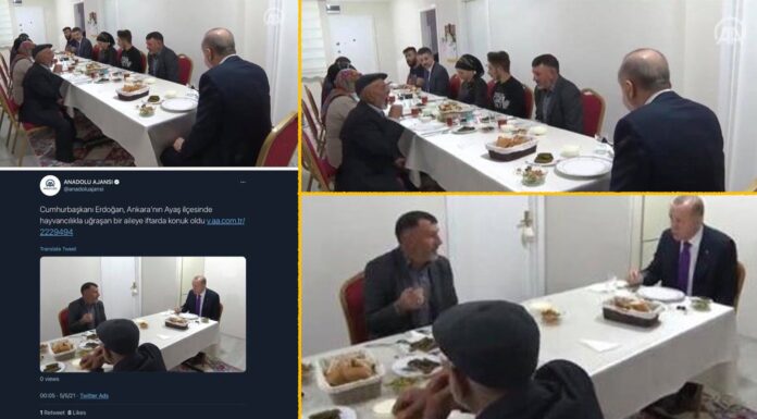 Erdoğan gittiği evde sofrada 1 metre uzakta oturdu, Anadolu Ajansı paylaştığı fotoğrafları sildi