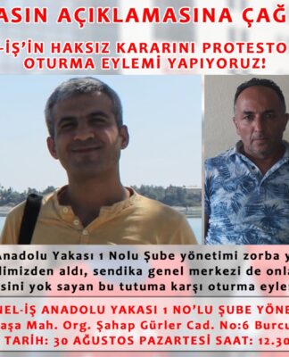 Görevden alınan işçi temsilcileri: “Genel-İş’i protesto ediyoruz, oturma eylemine geçiyoruz, herkesi yarınki basın açıklamasına davet ediyoruz”