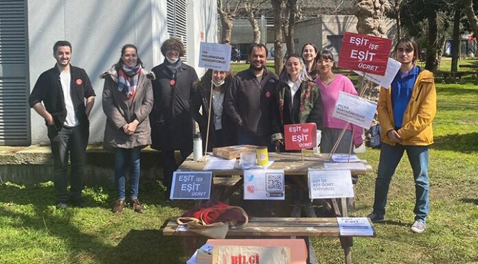 Bilgi Üniversitesi akademisyen ve personeli, ‘eşit işe eşit ücret’ talebiyle eylemde