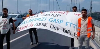 Emlak Konut YDA Group’a karşı direnen işçiler Boğaziçi Köprüsü’nde eylem yaptı