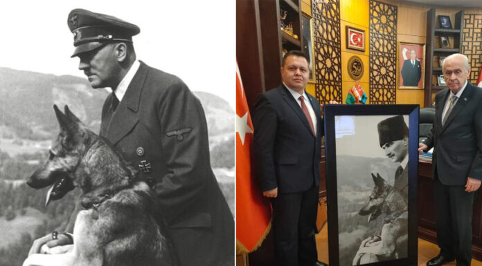 MHP’li İl Başkanı, Devlet Bahçeli’ye Hitler’in “Atatürk montajlı” fotoğrafını hediye etti