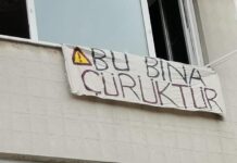 Diken muhabiri Canan Coşkun, taşındığı eve pankart astı: “Bu bina çürüktür”