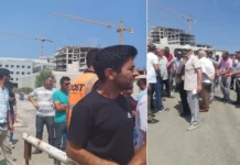 Samsun’da devlet hastanesi yapımında çalışan işçiler, 2 aydır maaşlarını alamadığı için iş bıraktı
