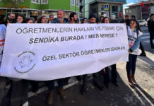 Ögretmenler şemsiyeyle öğretmene saldıran özel okul patronunu protesto etti