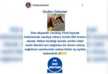 Ford Otosan’da vardiya ödülü kıran işçilere ödül olarak kek verildi!