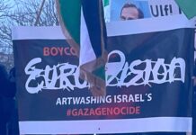 Göteborg’da İsrail’in Eurovision’dan çekilmesi için yapılan eyleme yüzlerce insan katıldı