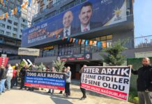 Fikirtepeliler AKP koordinasyon merkezinin önünde Murat Kurum’u protesto etti