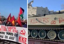 Yunanistan’da komünistler, ABD ve NATO’nun tanklarını taşıyan treni durdurdular: Katiller evinize dönün!