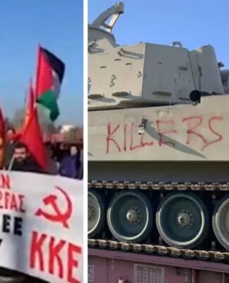 Yunanistan’da komünistler, ABD ve NATO’nun tanklarını taşıyan treni durdurdular: Katiller evinize dönün!