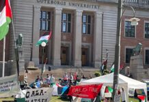 Göteborg Üniversitesi öğrencileri, Filistin ile dayanışma için kendilerini okula zincirledi
