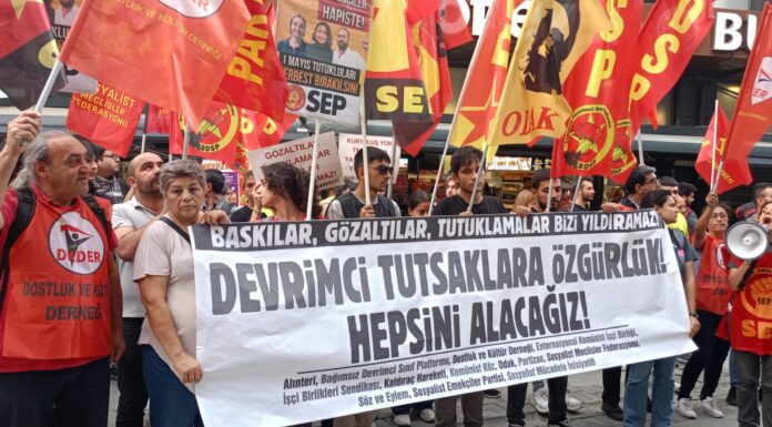 İzmir’de 1 Mayıs’tan bu yana çeşitli sebeplerle tutuklanan devrimcilerin serbest bırakılması için eylem düzenlendi