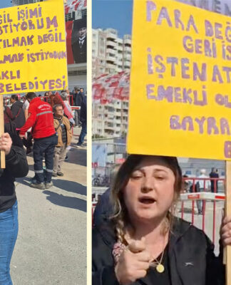 Bayraklı Belediyesi’nde çalışırken işten atılan Pınar Özkan, Ekrem İmamoğlu’nun adaylık çalışması toplantısında hakkını aradı: “Para değil işimi geri istiyorum!”
