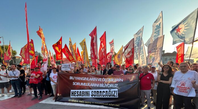 İstanbul Emek, Barış ve Demokrasi Güçleri’nden Eskişehir’de çıkan yangınlarda ölen yurttaşlar için eylem