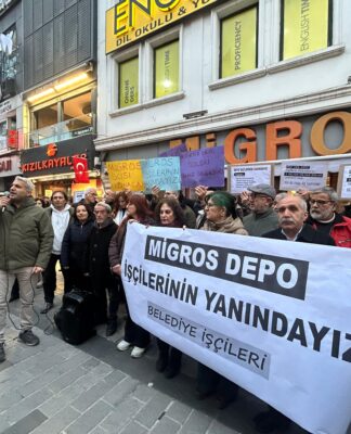 Belediye işçilerinden Migros depo işçileri ile dayanışma eylemi