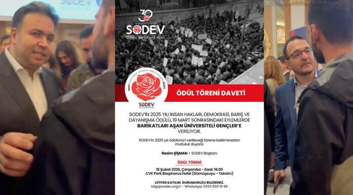 Genç Direnişçi SODEV Ödül Töreni’nde Beşiktaş Belediye Başkanı Rasim Şişman’a Turan Çil’i sordu