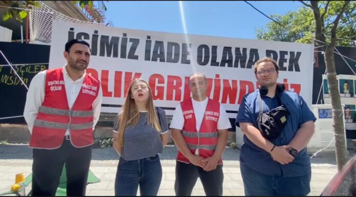 203 gündür Beşiktaş Belediyesi önünde direnen Turan Çil, Cem Devran Çiftçi ile birlikte işe geri alınana kadar süresiz açlık grevine başladı