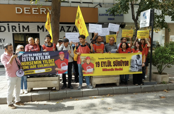 Mücadelenin 74. gününde Ankara EMO Genel Merkez önünde basın açıklaması: “Nursemin Yıldız işe geri alınsın”